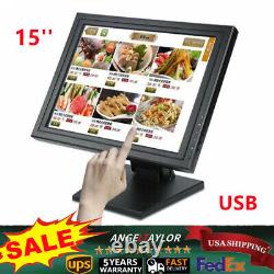 15'' LCD VGA USB Port Touch Screen Monitor POS Stand Restaurant Pub Bar Retail