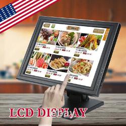 15'' VGA LCD Touch Screen Monitor USB Port POS Stand Restaurant Pub Bar Retail