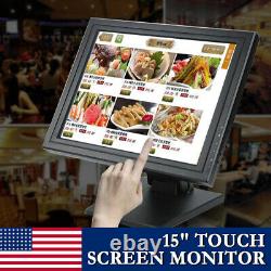 15 inch LCD VGA Touch Screen Monitor USB POS Stand Restaurant Pub Bar Retail USA