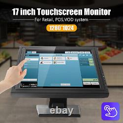 17 POS Stand LCD Touch Screen Monitor Restaurant Cafe Kiosk Retail USB VGA USA
