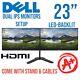 2x Dual Setup DELL 23 IPS LCD Monitor Full-HD LED-Backlit USB HDMI Display Port