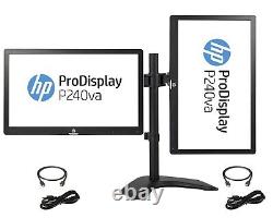2x HP ProDisplay P240va 24inch FHD LCD Widescreen Monitor With Dual Stand +HDMI