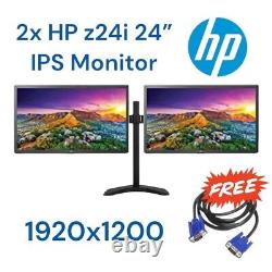 2x HP Z24i 24 IPS LCD LED Backlit Monitor 1920x1200 1610 Wide with Stand A
