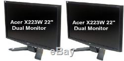 ACER 22 X223W Widescreen Dual Monitors withstand, graphics card, cables, speakers