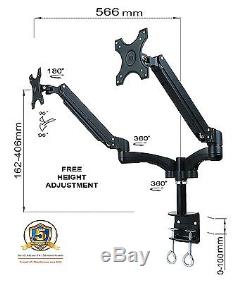 AG12D Gas Spring Desk Mount LCD Monitor Double Twin Arm Stand with vesa bracket &