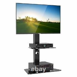 BONTEC TV Floor Stand with 2 Tempered Glass Shelves for 30-65 LED OLED LCD
