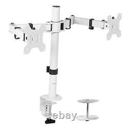 Dual 13 to 27 inch LCD LED Monitor Desk Mount Stand with C-clamp and White