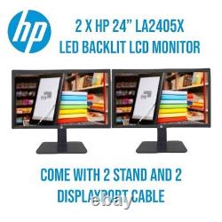 Dual 24 HP LA2405X LED Backlit LCD Monitor Display 1920x1200 USB VGA DP withStand