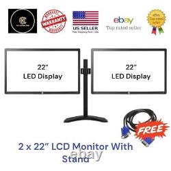 Dual 2x Dell HP LG 22 LCD Monitor Gaming Business Monitor PC with Stand VGA DP