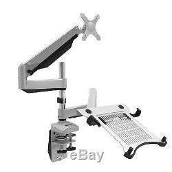 Dual Arm Desk Laptop Mount Monitor Stand for 10-27 LCD & 10.1-17.3 Notebook
