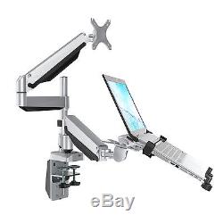 Dual Arm Desk Laptop Mount Monitor Stand for 10-27 LCD & 10.1-17.3 Notebook