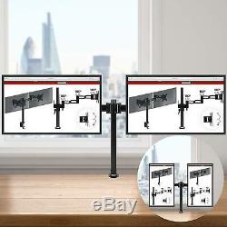 Dual Monitor Arm Stand Double PC Desk Mount Steel Two 13-27 Inch LED LCD Screen