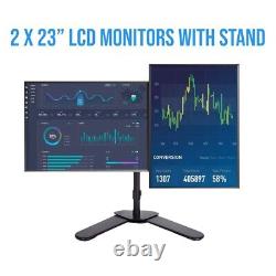 Dual Two HP 23 LCD Monitor FHD 1080p Gaming Business PC Laptop Stand VGA