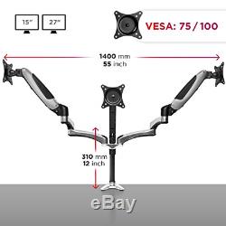 Duronic DM653 Gas Powered Triple LCD LED Desk Mount Arm Monitor Stand Bracket +