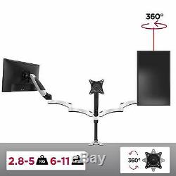 Duronic DM653 Gas Powered Triple LCD LED Desk Mount Arm Monitor Stand Bracket wi