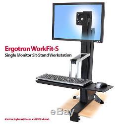 Ergotron WorkFit-S HD Single LCD Monitor Sit-Stand Workstation 33-344-200 NEW