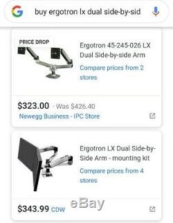 Ergotron monitor mount LX Dual Side-by-Side arm LCD Flatscreen mount twin double