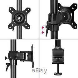 Extended Double Twin LCD LED Vertical Desk Mount Arm Monitor Stand Bracket