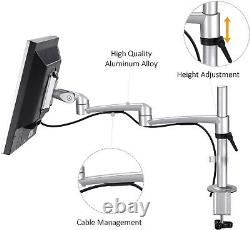 Full Motion Single Monitor Arm Mount Silver Fits Computer Screens up to 32