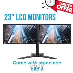 HP Dual 2x 23 LCD Monitor Widescreen Business Gaming Office With Stand Cable A