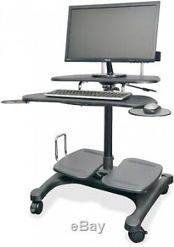 Mobile Computer Workstation With LCD Monitor Mount Pole Sit to Stand By Kantek