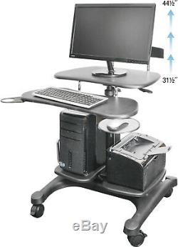 Mobile Computer Workstation With LCD Monitor Mount Pole Sit to Stand By Kantek