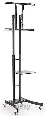 Mobile LCD TV Stand, Fits 32 to 84 Monitors, Height Adjustable (Black)