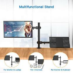 Monitor Stand Adjustable Desk Mount Arm Height for 27 LCD Screens w Laptop Tray