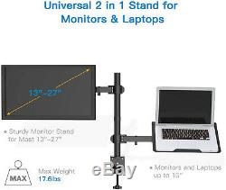 Monitor Stand Adjustable Desk Mount Arm Height for 27 LCD Screens w Laptop Tray
