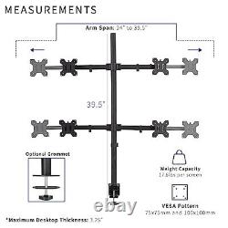 Premium Quad Ultra Wide LCD LED 27 to 38 inch Monitor Desk Mount, Desk Clamp