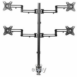 Quad LCD Monitor Fully Adjustable Desk Mount Stand For 4 Screens 17 to 32