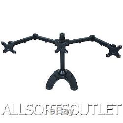 TRIPLE LCD MONITOR DESK STAND MOUNT ARM FREESTANDING ADJUSTABLE 3 SCREENS 15-24