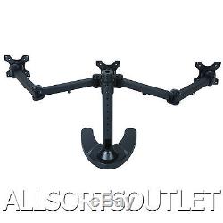 TRIPLE LCD MONITOR DESK STAND MOUNT ARM FREESTANDING ADJUSTABLE 3 SCREENS 15-24