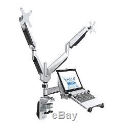 Triple Arm Desk Laptop Mount Monitor Stand for 10-27 LCD & 10.1-17.3 Notebook