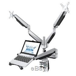 Triple Arm Desk Laptop Mount Monitor Stand for 10-27 LCD & 10.1-17.3 Notebook