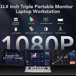 Triple Laptop Screen Extender Dual Portable Monitor Folding Display 1080P +Stand