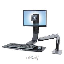 WorkFit-A Sit-Stand Workstation, LCD LD Monitor, Polished Aluminum/Black
